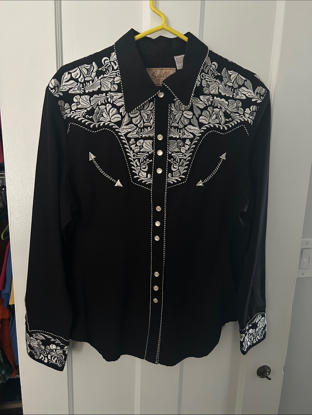 Scully Black Western Embroidered Snap-Front Shirt XL